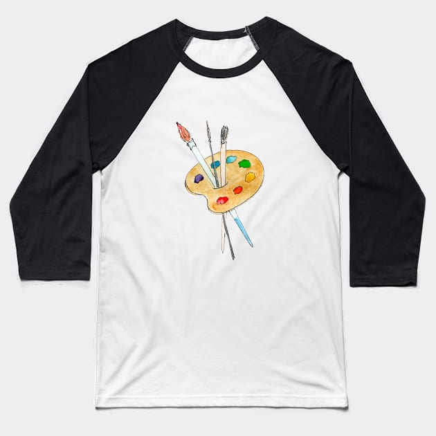 Palette, paint and brushes - an artists essentials Baseball T-Shirt by Elena Ehrenberg